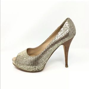 Giuseppe Zanotti gold platform peep toe heels 38